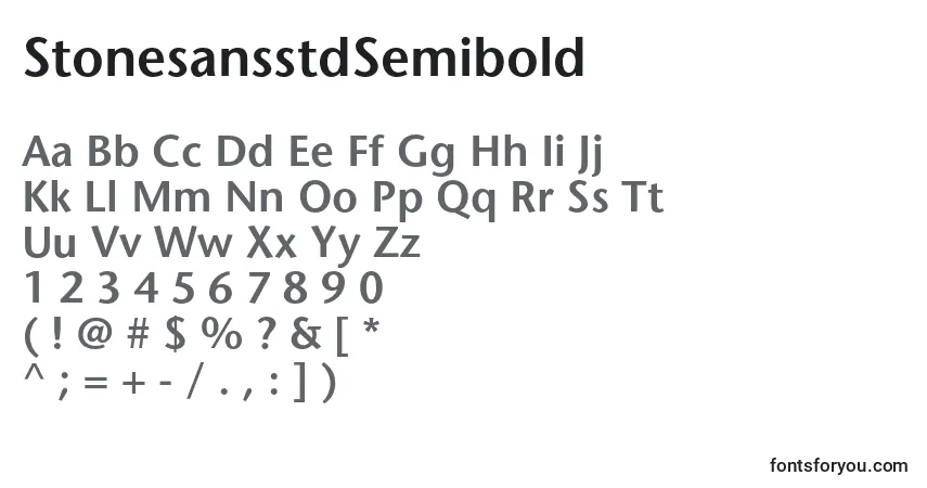 A fonte StonesansstdSemibold – alfabeto, números, caracteres especiais