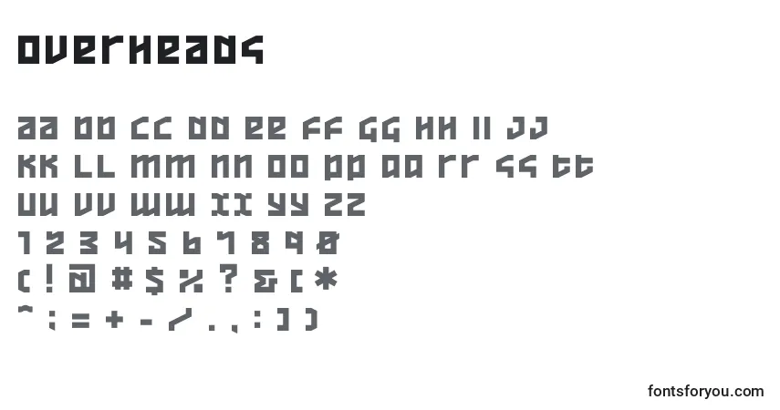 A fonte Overheads – alfabeto, números, caracteres especiais