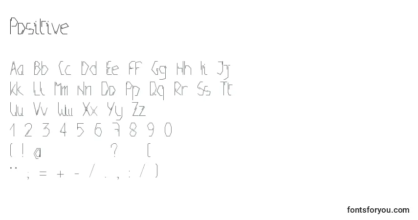 Czcionka Positive – alfabet, cyfry, specjalne znaki