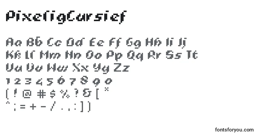 PixeligCursief-fontti – aakkoset, numerot, erikoismerkit