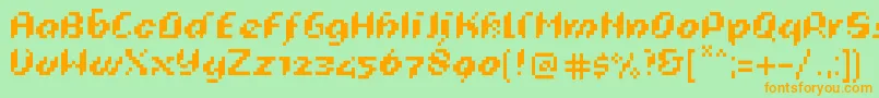 PixeligCursief-Schriftart – Orangefarbene Schriften auf grünem Hintergrund