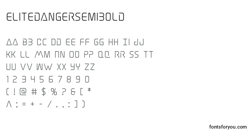 Czcionka Elitedangersemibold – alfabet, cyfry, specjalne znaki