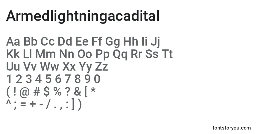Czcionka Armedlightningacadital – alfabet, cyfry, specjalne znaki