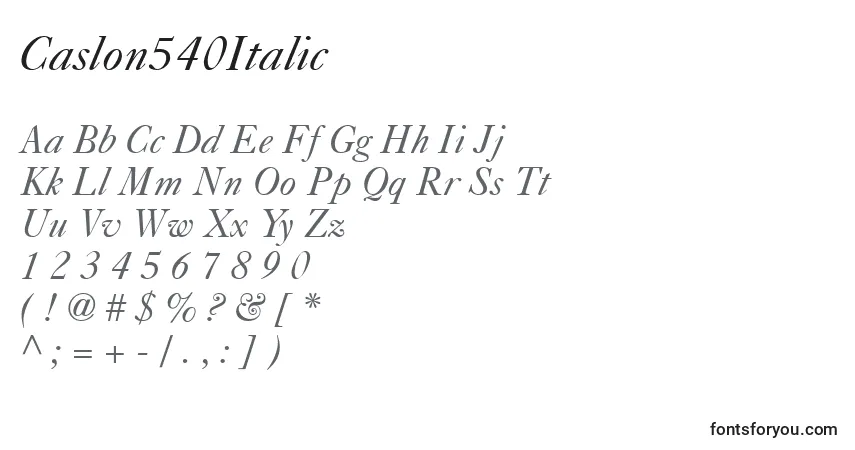 Шрифт Caslon540Italic – алфавит, цифры, специальные символы