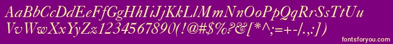 Fonte Caslon540Italic – fontes amarelas em um fundo roxo