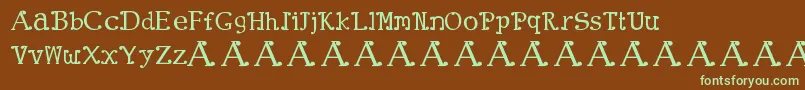 フォントClownTown – 緑色の文字が茶色の背景にあります。