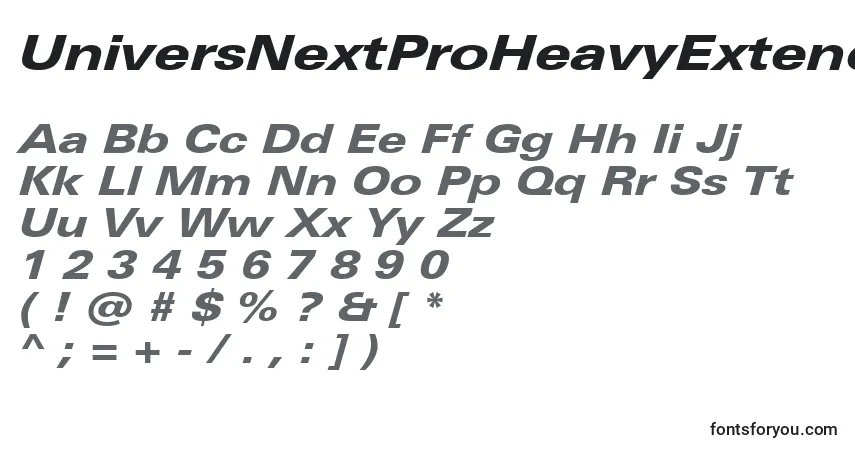 Schriftart UniversNextProHeavyExtendedItalic – Alphabet, Zahlen, spezielle Symbole