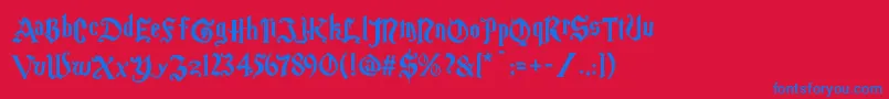 Magicschoolone-Schriftart – Blaue Schriften auf rotem Hintergrund