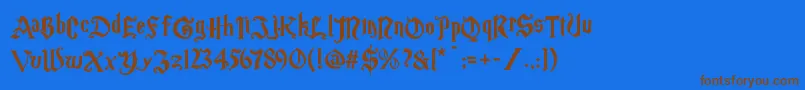 Magicschoolone-Schriftart – Braune Schriften auf blauem Hintergrund