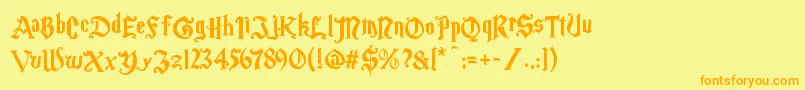 Magicschoolone-Schriftart – Orangefarbene Schriften auf gelbem Hintergrund