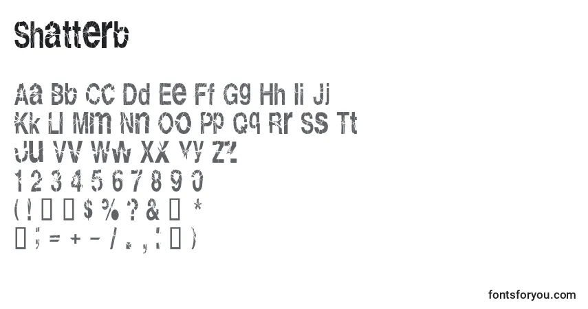 A fonte Shatterb – alfabeto, números, caracteres especiais