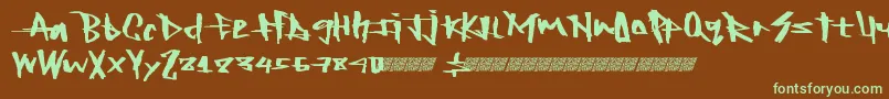 フォントRockingtimes – 緑色の文字が茶色の背景にあります。