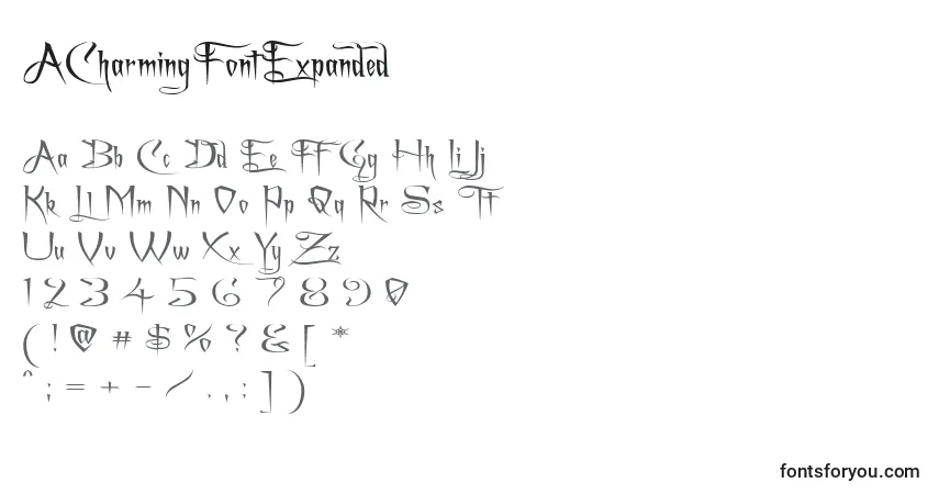Czcionka ACharmingFontExpanded – alfabet, cyfry, specjalne znaki