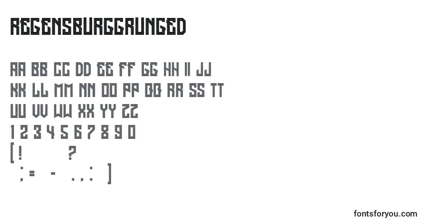 Schriftart Regensburggrunged – Alphabet, Zahlen, spezielle Symbole