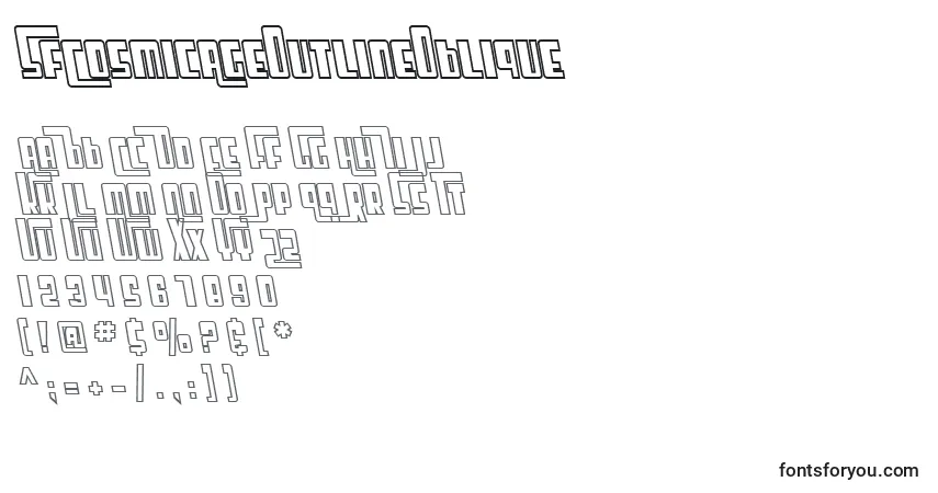 Шрифт SfCosmicAgeOutlineOblique – алфавит, цифры, специальные символы