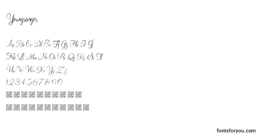 Czcionka Youngranger – alfabet, cyfry, specjalne znaki