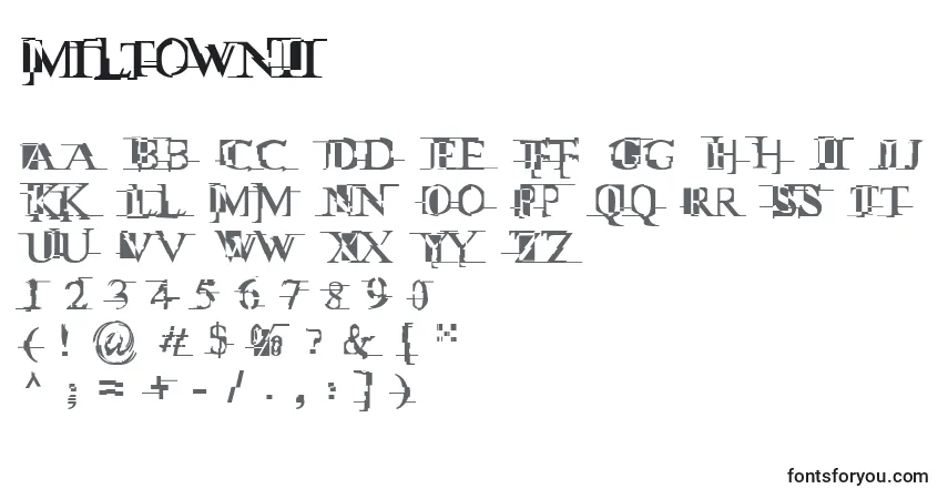 A fonte MiltownIi – alfabeto, números, caracteres especiais