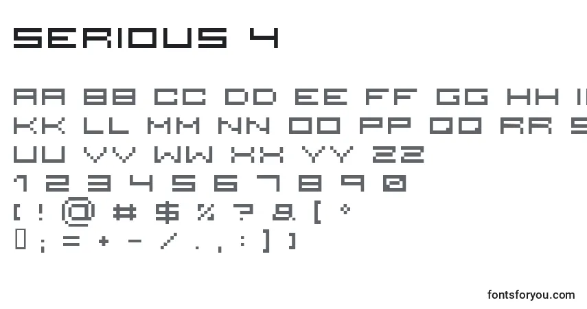 Czcionka Serious 4 – alfabet, cyfry, specjalne znaki