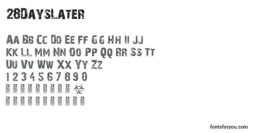 Schriftart 28DaysLater – Alphabet, Zahlen, spezielle Symbole