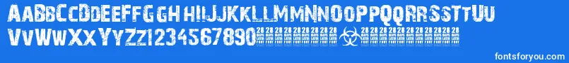 28DaysLater-Schriftart – Weiße Schriften auf blauem Hintergrund