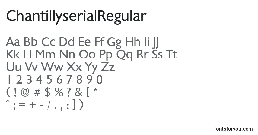 Czcionka ChantillyserialRegular – alfabet, cyfry, specjalne znaki