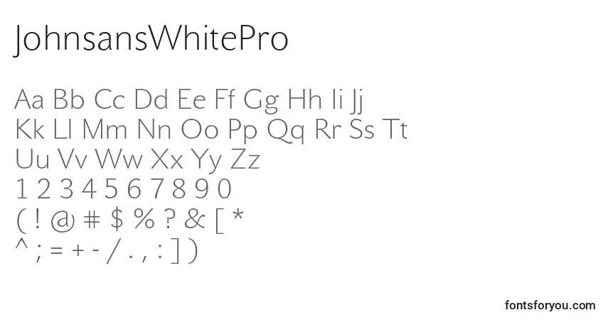 JohnsansWhitePro Font – alphabet, numbers, special characters