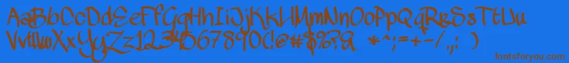 MawnsHandwriting-Schriftart – Braune Schriften auf blauem Hintergrund