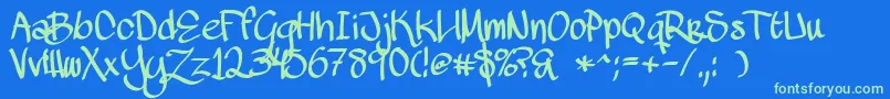 Czcionka MawnsHandwriting – zielone czcionki na niebieskim tle