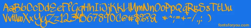 MawnsHandwriting-Schriftart – Orangefarbene Schriften auf blauem Hintergrund