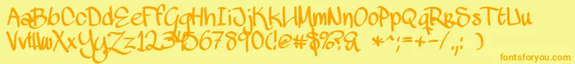 MawnsHandwriting-Schriftart – Orangefarbene Schriften auf gelbem Hintergrund