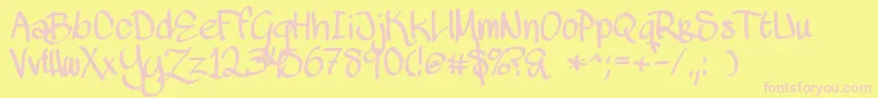 MawnsHandwriting-fontti – vaaleanpunaiset fontit keltaisella taustalla