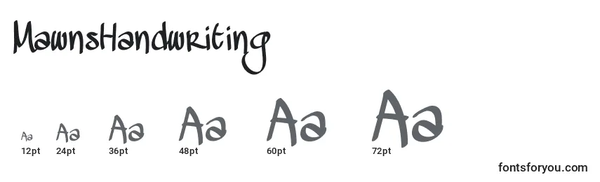MawnsHandwriting Font Sizes