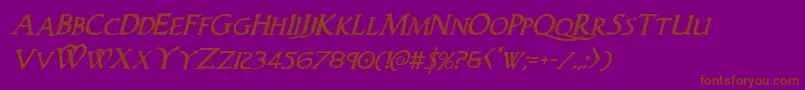 Woodgodital-Schriftart – Braune Schriften auf violettem Hintergrund