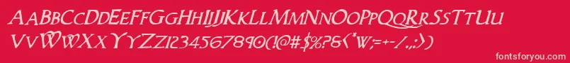 Woodgodital Font – Pink Fonts on Red Background