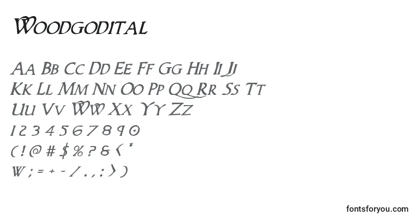 characters of woodgodital font, letter of woodgodital font, alphabet of  woodgodital font