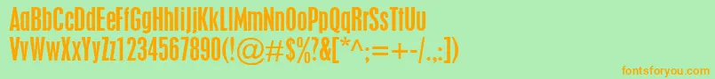 フォントPlacardCondensed – オレンジの文字が緑の背景にあります。