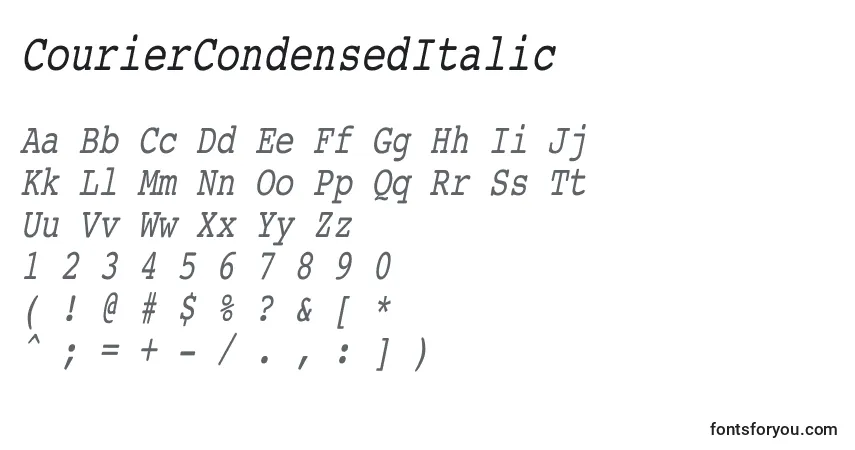 Czcionka CourierCondensedItalic – alfabet, cyfry, specjalne znaki