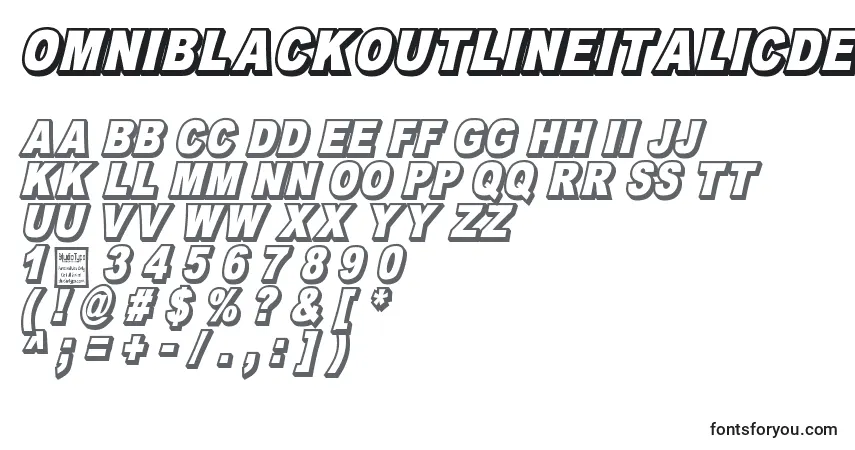 Czcionka OmniblackOutlineItalicDemo – alfabet, cyfry, specjalne znaki