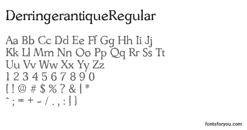 A fonte DerringerantiqueRegular – alfabeto, números, caracteres especiais