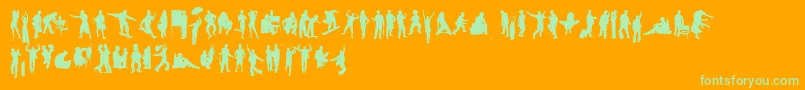 HumanSilhouettesFreeSeven-Schriftart – Grüne Schriften auf orangefarbenem Hintergrund