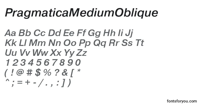 Schriftart PragmaticaMediumOblique – Alphabet, Zahlen, spezielle Symbole