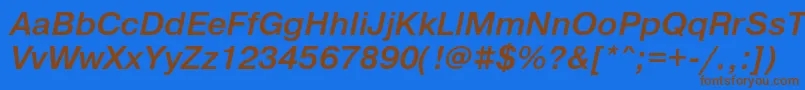 フォントPragmaticaMediumOblique – 茶色の文字が青い背景にあります。