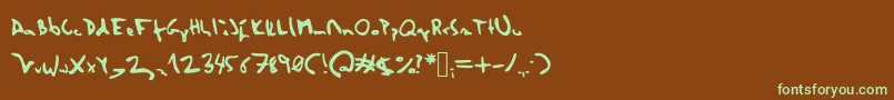 フォントHerzogscript – 緑色の文字が茶色の背景にあります。