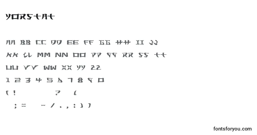 Czcionka Yorstat – alfabet, cyfry, specjalne znaki