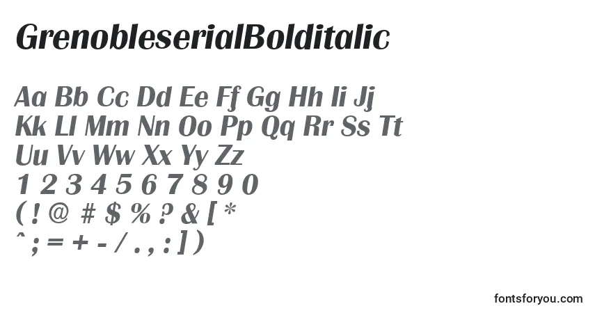 Шрифт GrenobleserialBolditalic – алфавит, цифры, специальные символы