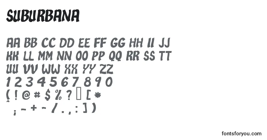 Шрифт Suburbana – алфавит, цифры, специальные символы