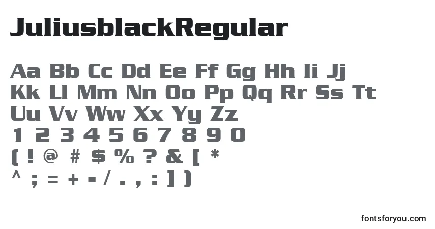 A fonte JuliusblackRegular – alfabeto, números, caracteres especiais