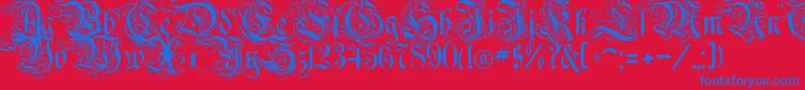 RothenburgDecorative-Schriftart – Blaue Schriften auf rotem Hintergrund