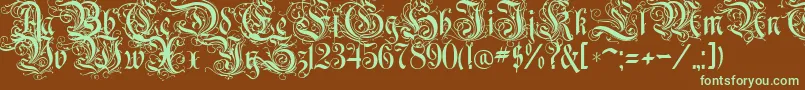 RothenburgDecorative-fontti – vihreät fontit ruskealla taustalla