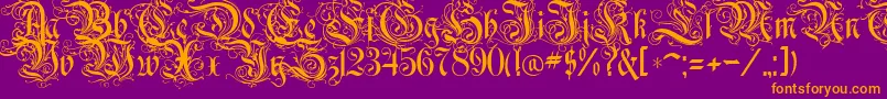 RothenburgDecorative-Schriftart – Orangefarbene Schriften auf violettem Hintergrund